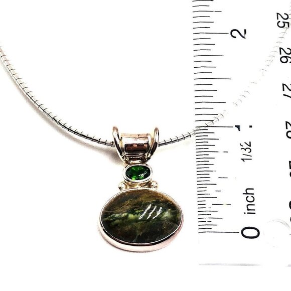 Sajen Womens Necklace Dark Green Brown Gemstone Pendant Sterling Silver Choker - Picture 2 of 5